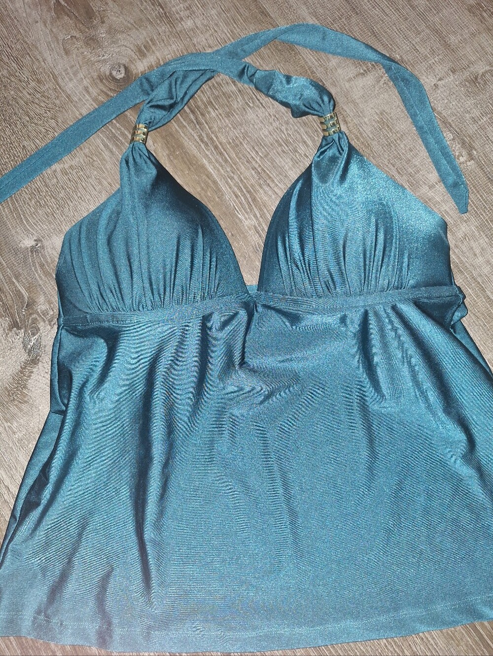 Mossimo Halter Tankini Top Emerald Green/Teal With Gold Accents
